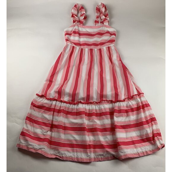 J. Crew Pink Candy Striped Ruffle Strap Midi Dress 10 - Picture 1 of 8